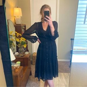 Anthropologie Sheer Black Peasant Dress with Slip.